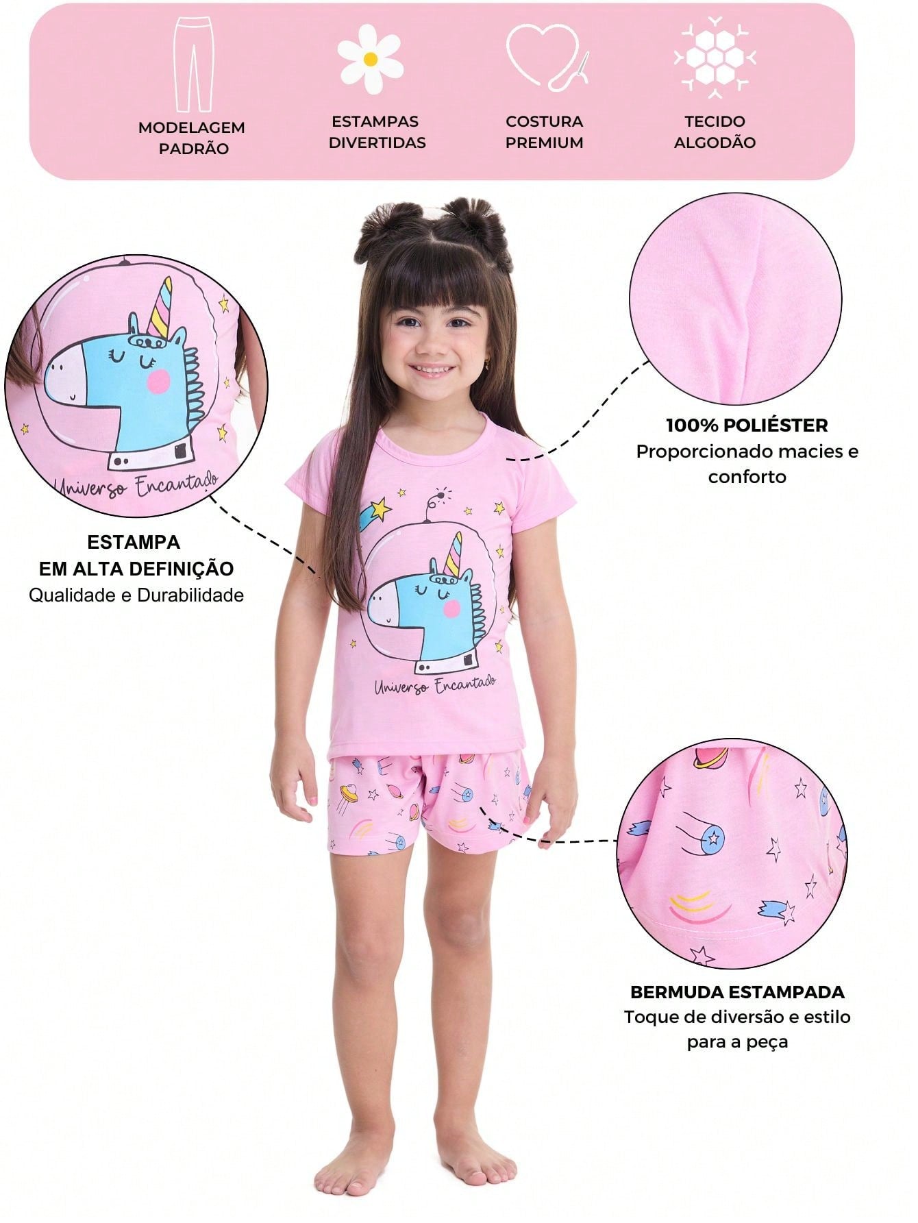 Kit de 3 Pijamas para Bebês Meninas - Conforto e Estilo em Roupas de Dormir Infantis