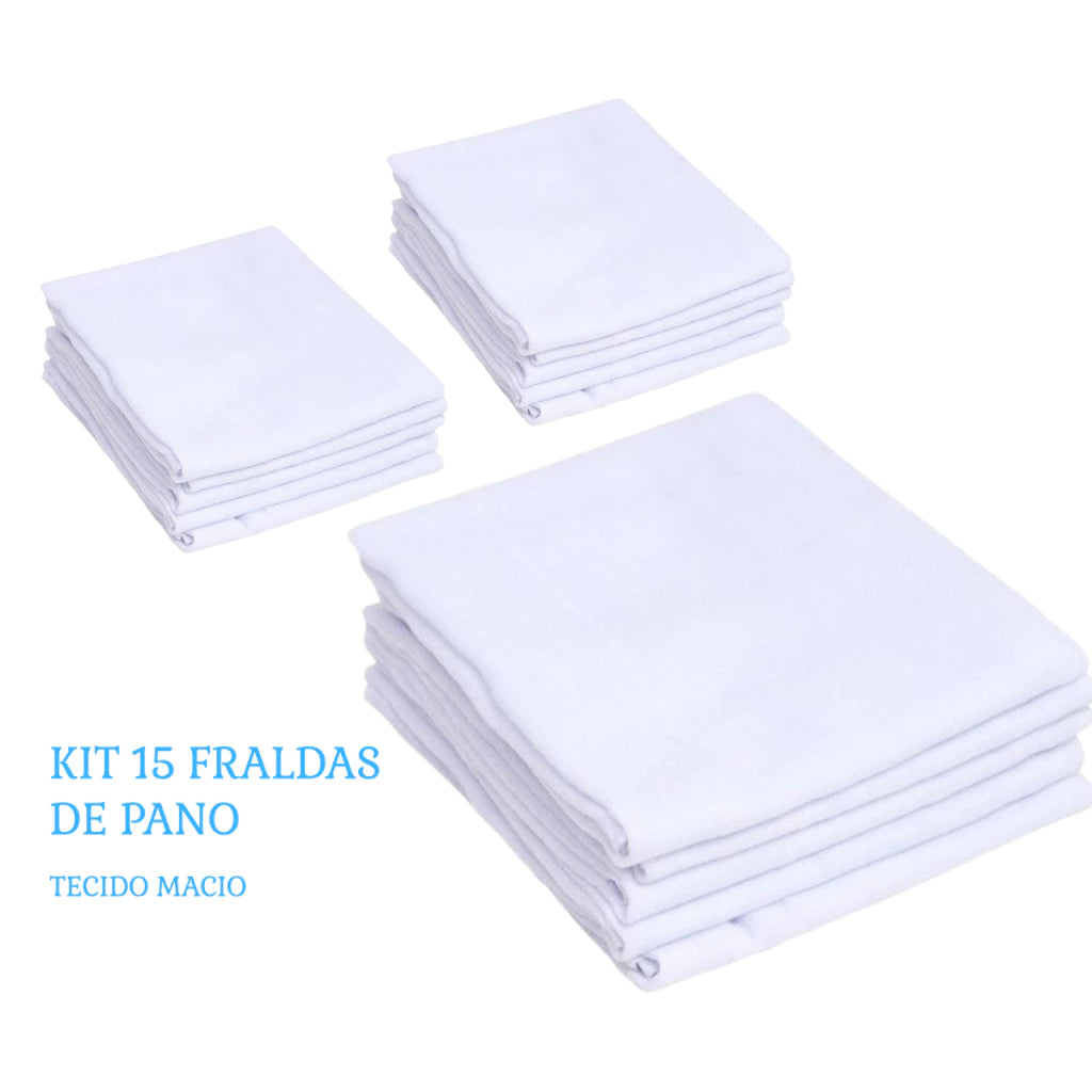 Fralda De Pano Bebê Kit 5,10,15 Caricia Baby Branca 60x60cm 100% Algodão Tecido Absorvente