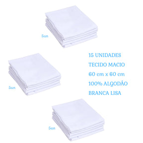 Fralda De Pano Bebê Kit 5,10,15 Caricia Baby Branca 60x60cm 100% Algodão Tecido Absorvente