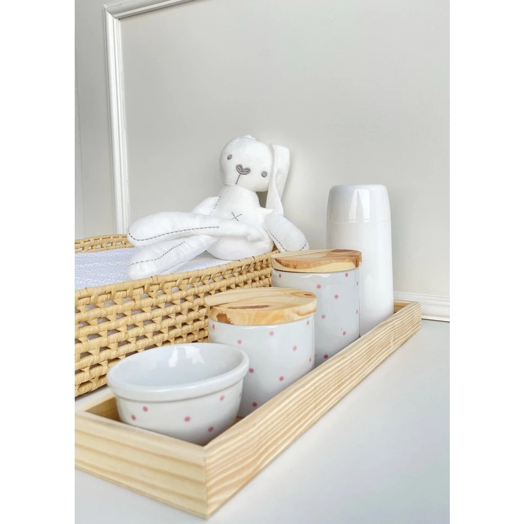 Kit Higiene Bebê Moderno Porcelana Poá Pinus Banho Cuidados K066