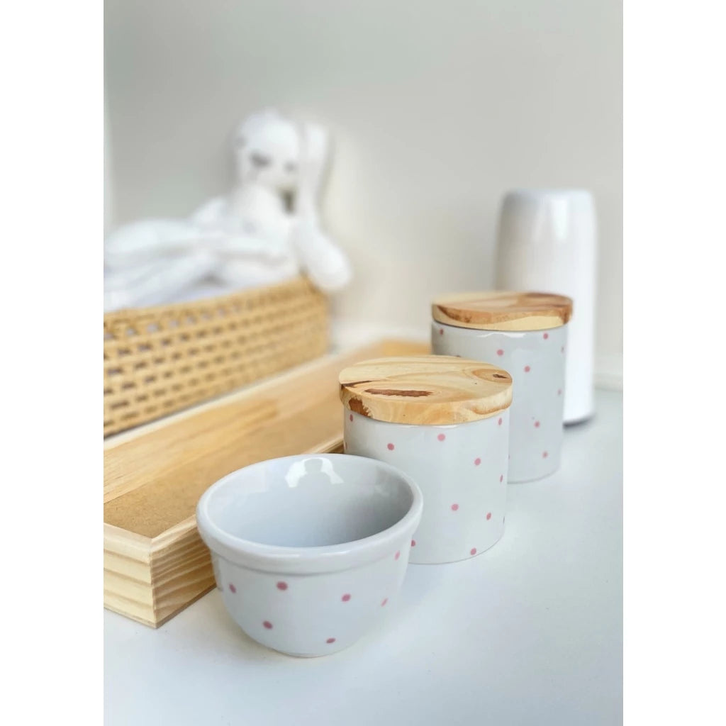 Kit Higiene Bebê Moderno Porcelana Poá Pinus Banho Cuidados K066